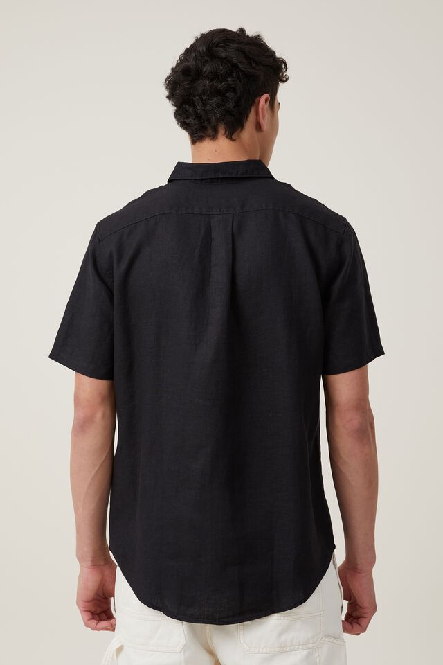 Linen Short Sleeve Shirt, BLACK
