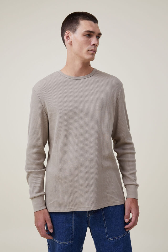 Camiseta - Textured Long Sleeve Tshirt, GRAVEL STONE WAFFLE