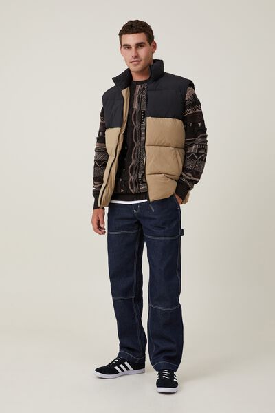 Recycled Mother Puffer Vest, TAN PANEL
