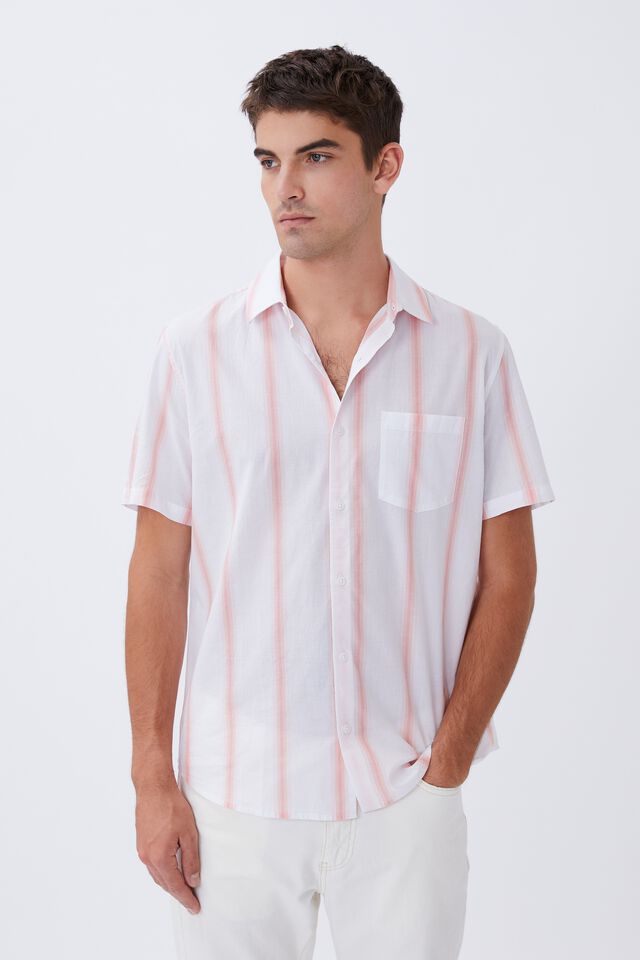 Vacay Short Sleeve Shirt, PEACH OMBRE STRIPE