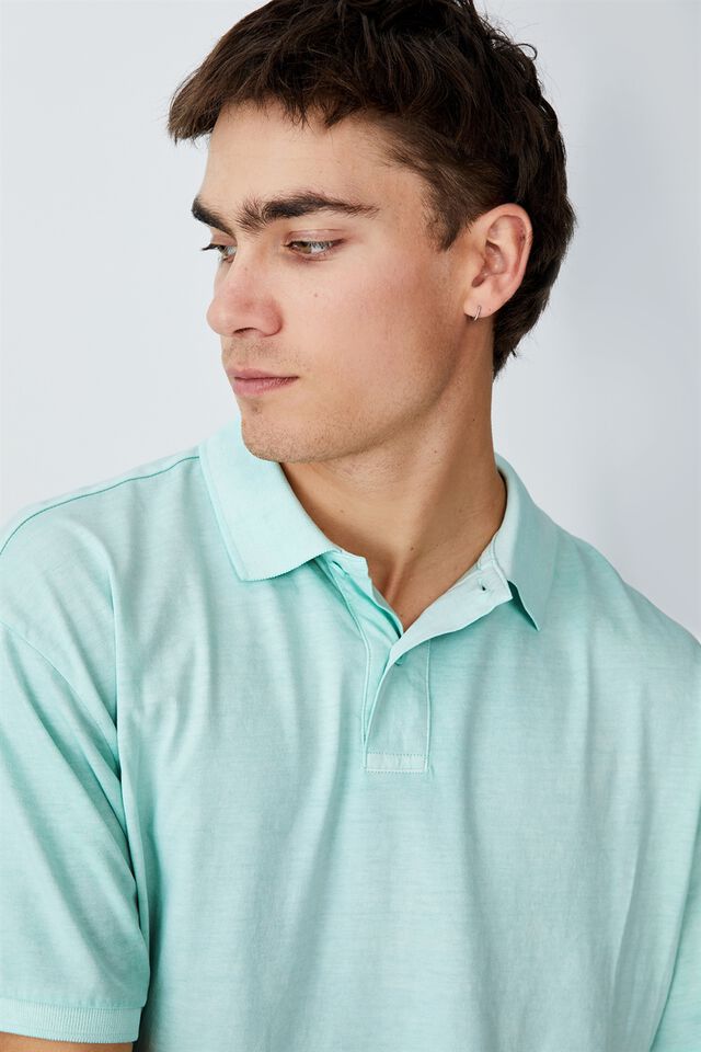 Oversized Washed Polo, MIST BLUE