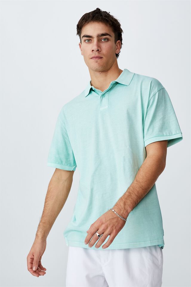 Oversized Washed Polo, MIST BLUE