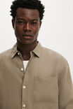 Relaxed Linen Long Sleeve Shirt, WORN OLIVE - example image 4