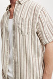 Linen Short Sleeve Shirt, CREAM STRIPE - alternate image 4