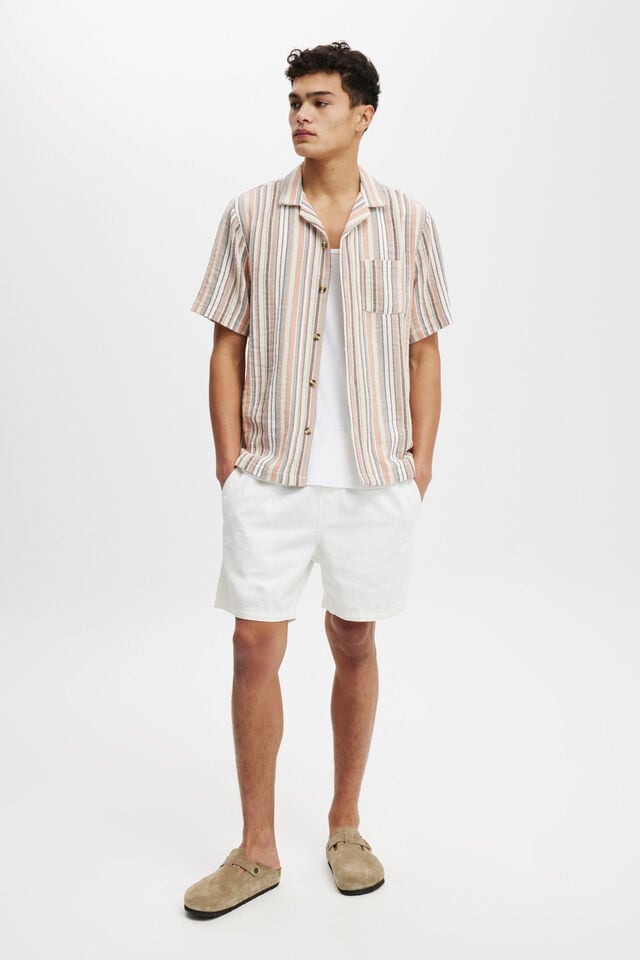 Palma Short Sleeve Shirt, APRICOT MULTI STRIPE