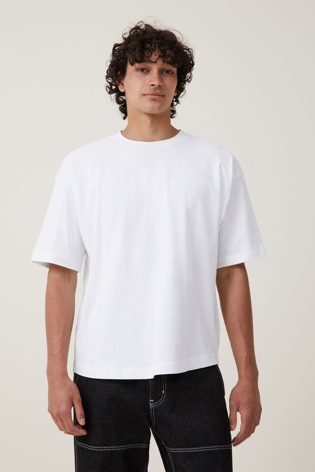 Box Fit Scooped Hem T-Shirt, WHITE