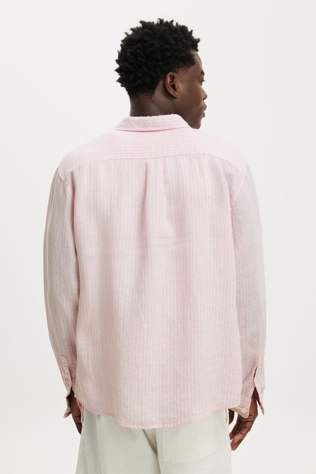 Relaxed Linen Long Sleeve Shirt, PINK STRIPE
