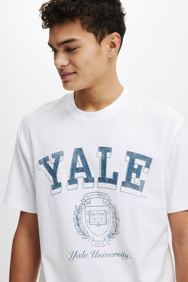 License Loose Fit College T-Shirt, LCN YAL WHITE/YALE - ARCH