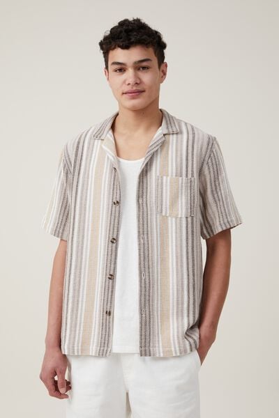 Camisas - Palma Short Sleeve Shirt, TAN BUSY STRIPE