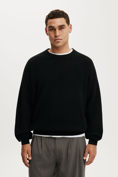 Box Fit Crew Knit, JET BLACK