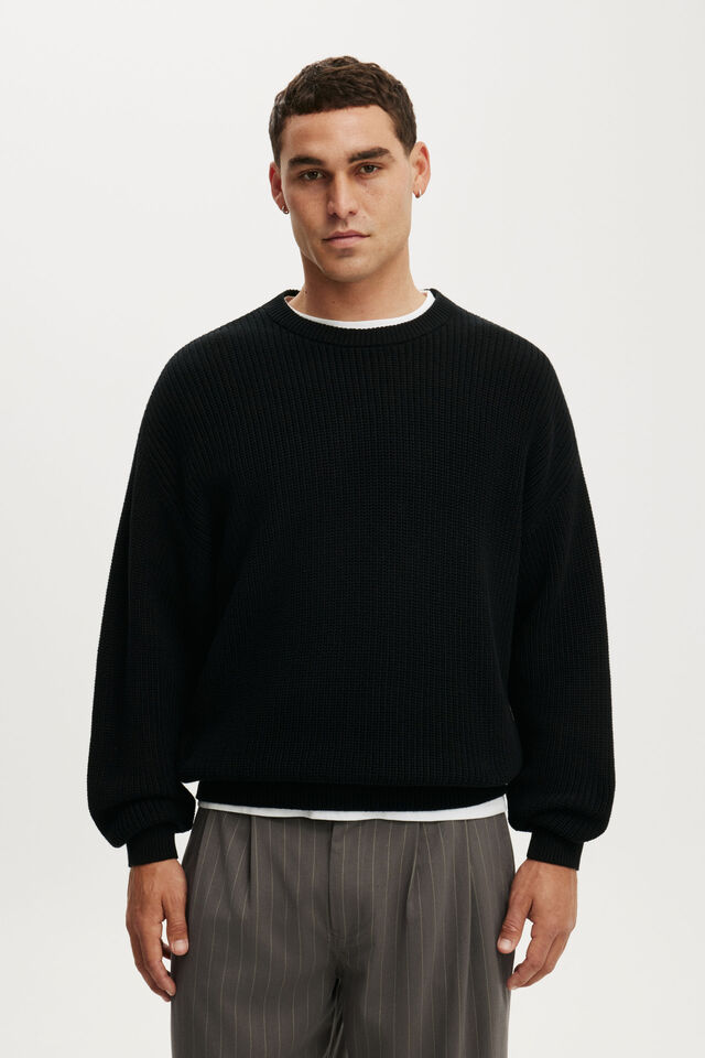 Box Fit Crew Knit, JET BLACK