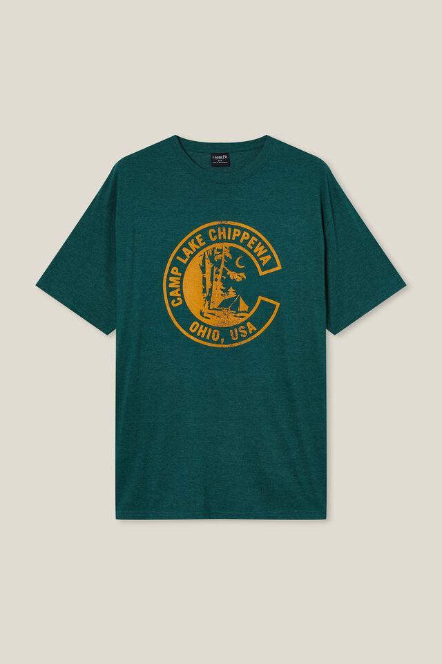 Camiseta - Loose Fit Souvenir T-Shirt, EVERGREEN/CHIPPEWA