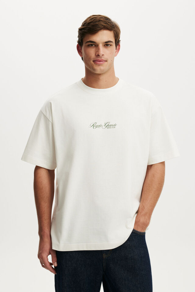 Camiseta - Heavy Weight Text T-Shirt, VINTAGE WHITE / GREEN ROYAL GRAND