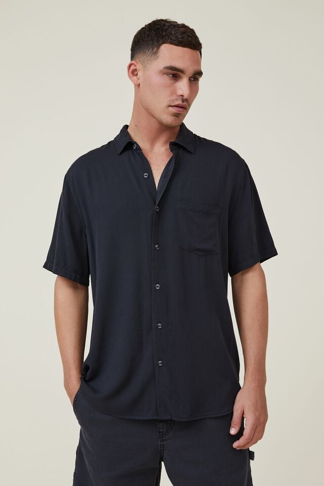 Camisas - Cuban Short Sleeve Shirt, WASHED BLACK