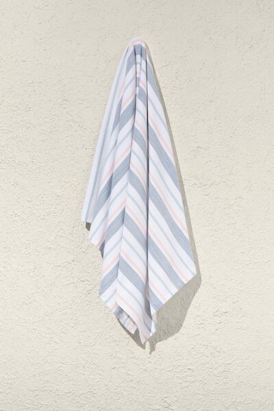 Beach Towel, WHITE/GREEN/ORANGE STRIPE