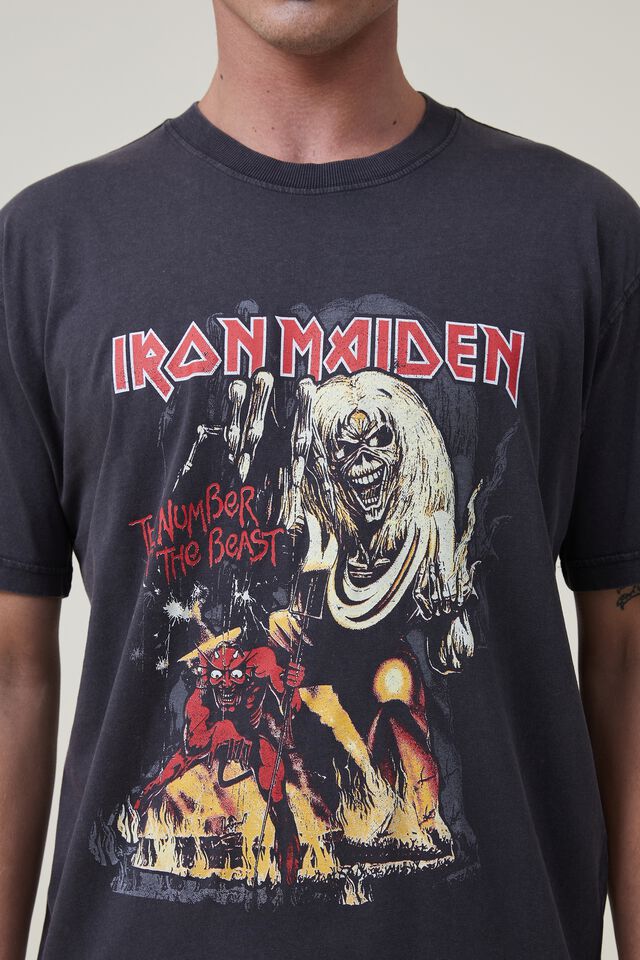 Premium Loose Fit Music T-Shirt, LCN GM WASHED BLACK/IRON MAIDEN - THE BEAST