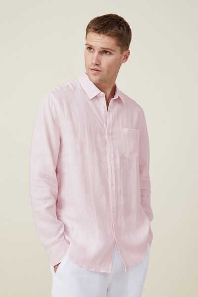 Linen Long Sleeve Shirt, POWDER PINK