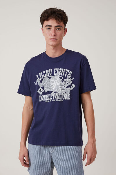 Loose Fit Cny Graphic T-Shirt, INDIGO/LUCKY EIGHTS