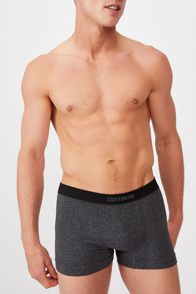Cuecas - Mens Seamless Trunks, CHARCOAL MARLE/BLACK