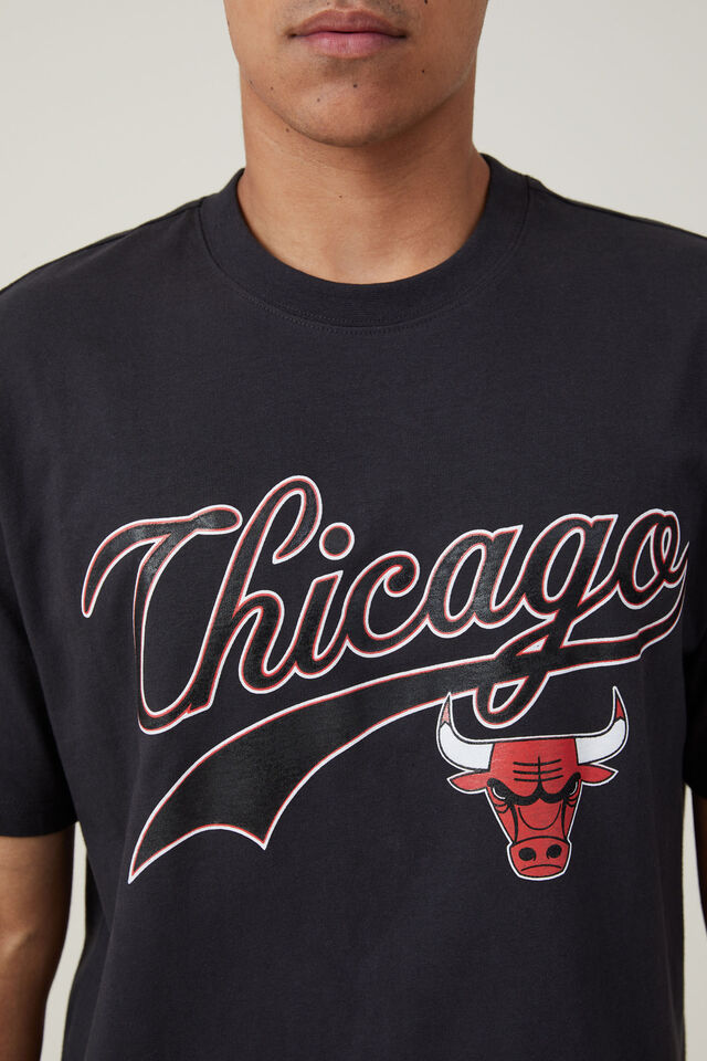 NBA Chicago Bulls Loose Fit T-Shirt, LCN NBA WASHED BLACK / BULLS - SCRIPT