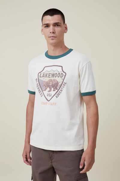 Premium Loose Fit Souvenir T-Shirt, CREAM PUFF/WASH FOREST/LAKEWOOD CAMP