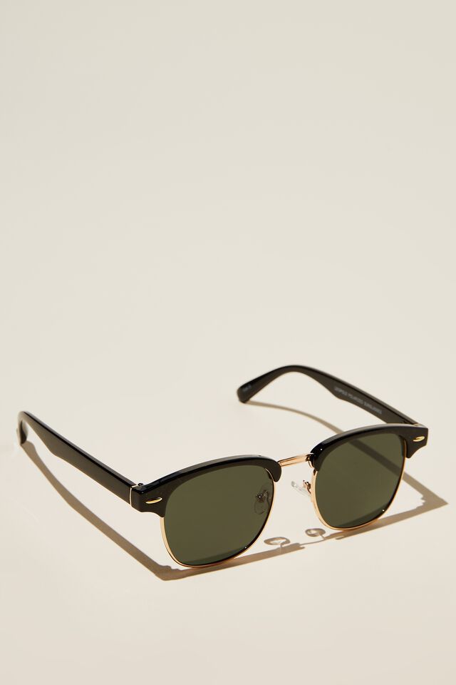 Leopold Polarized Sunglasses, BLACK GLOSS/GOLD/GREEN