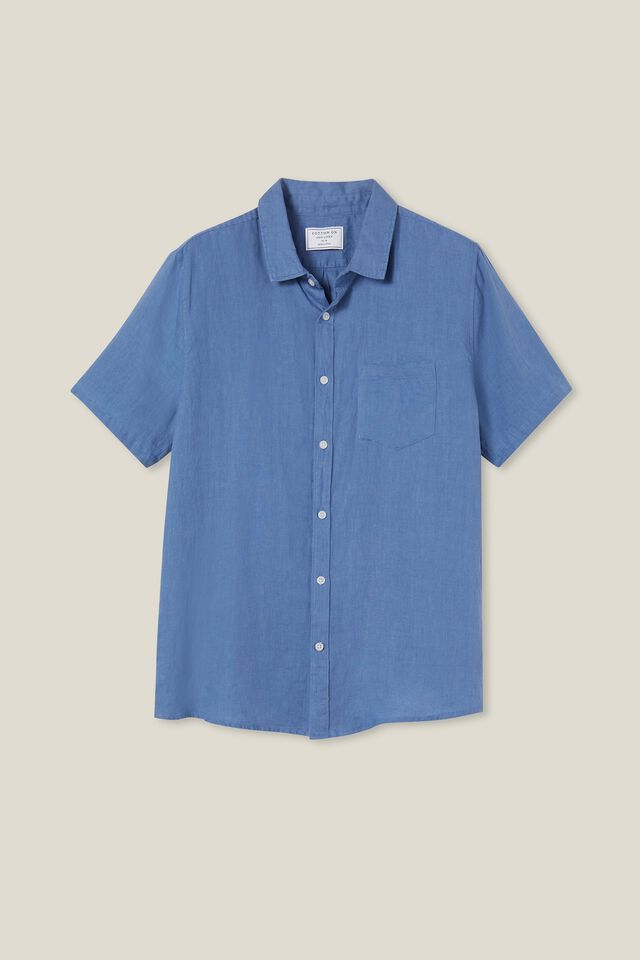 Linen Short Sleeve Shirt, PACIFIC BLUE