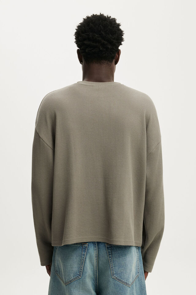 Cropped Fit Henley Long Sleeve, LIGHT SLATE