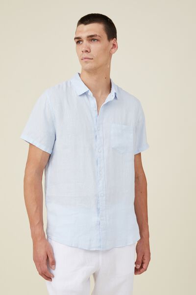 Linen Short Sleeve Shirt, LIGHT BLUE