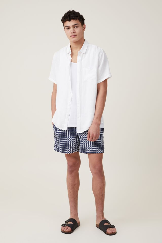 Linen Short Sleeve Shirt, WHITE