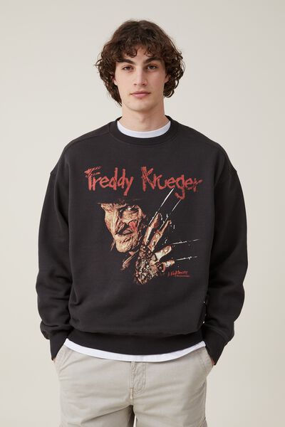 Halloween Oversized Sweater, LCN WB WASHED BLACK/FREDDY KRUEGER