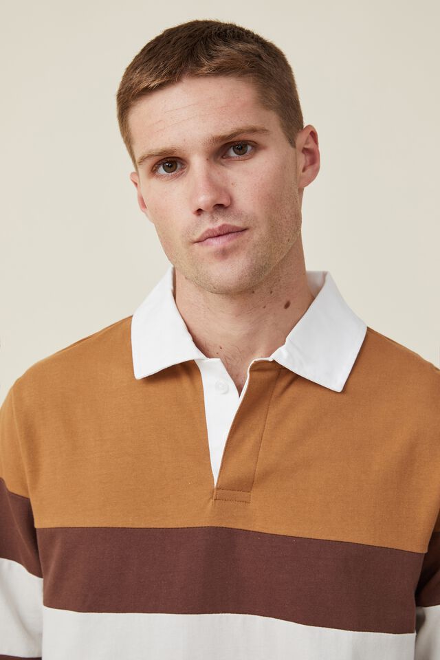 Rugby Long Sleeve Polo, GINGER TRI STRIPE