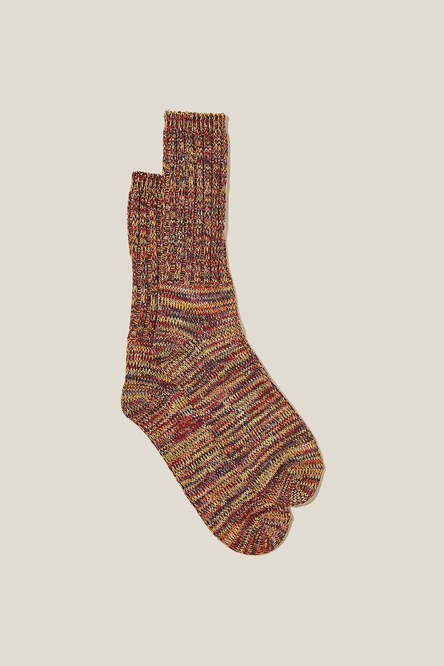 Chunky Knit Sock, YELLOW/RED/NAVY