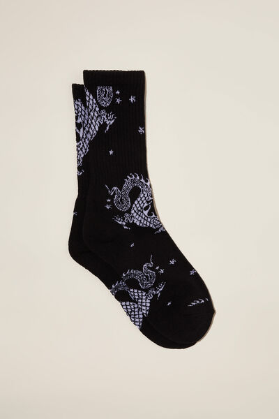 Graphic Sock, BLACK/WHITE DRAGON