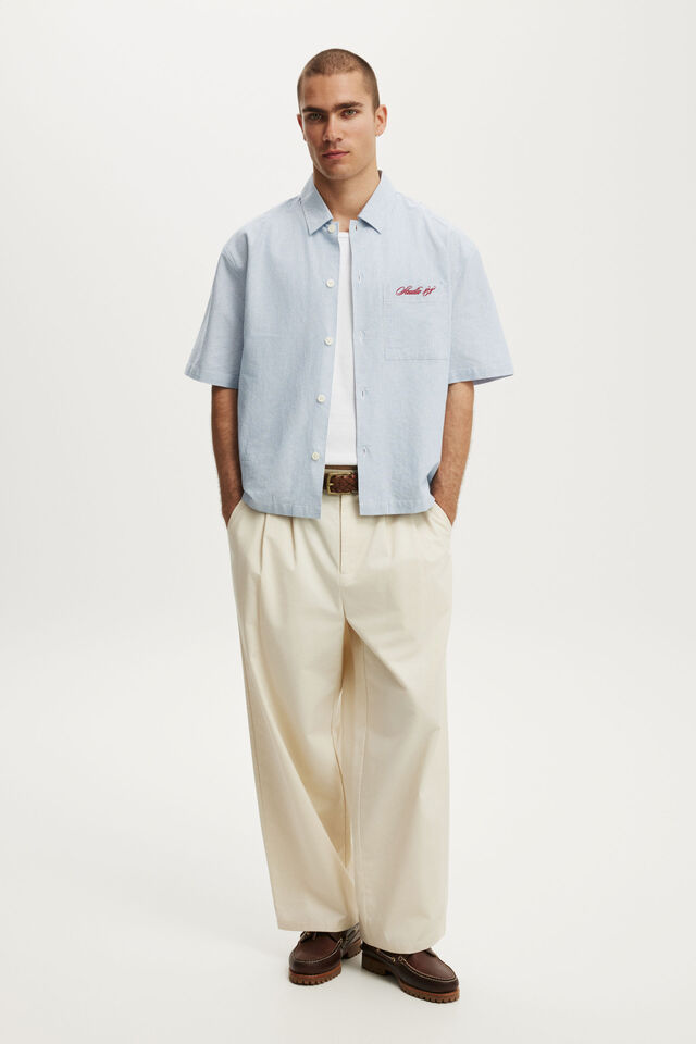 Ventura Short Sleeve Shirt, BLUE STRIPE EMB
