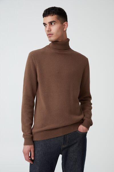 Roll Neck Sweater, CHOCOLATE