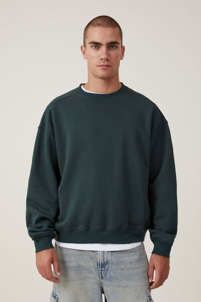 Box Fit Crew Sweater, PINE NEEDLE GREEN