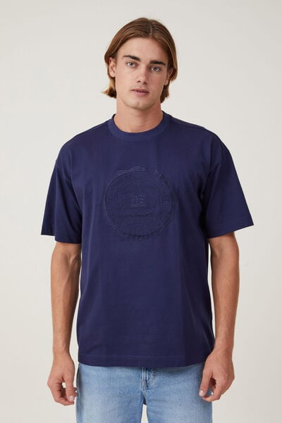 Box Fit College T-Shirt, INDIGO / NY WAX CREST