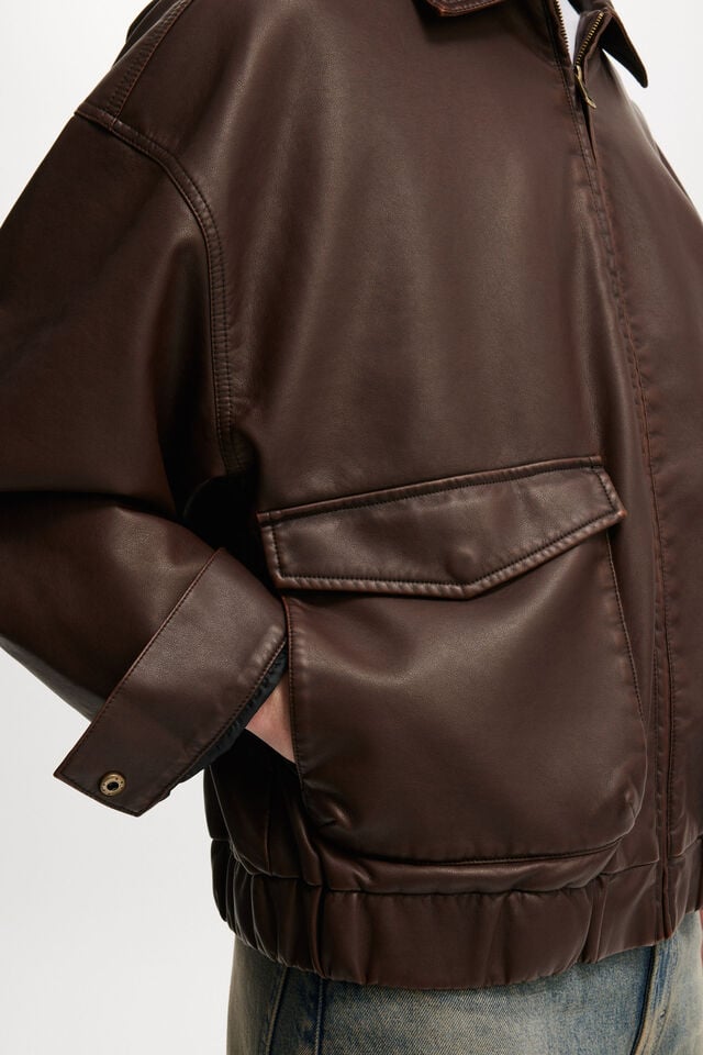 Faux Leather Bomber, OLD COUCH BROWN