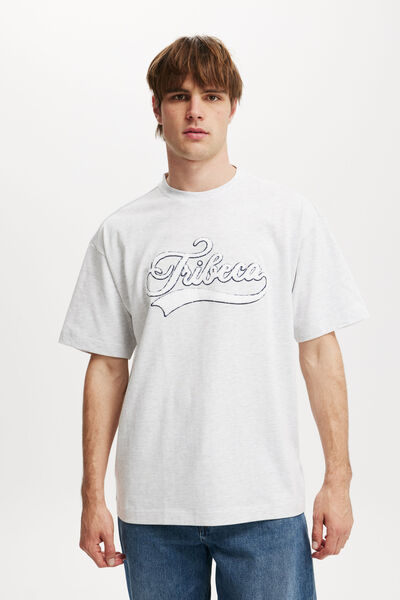 Box Fit College T-Shirt, WHITE MARLE/TRIBECA SCRIPT NAVY