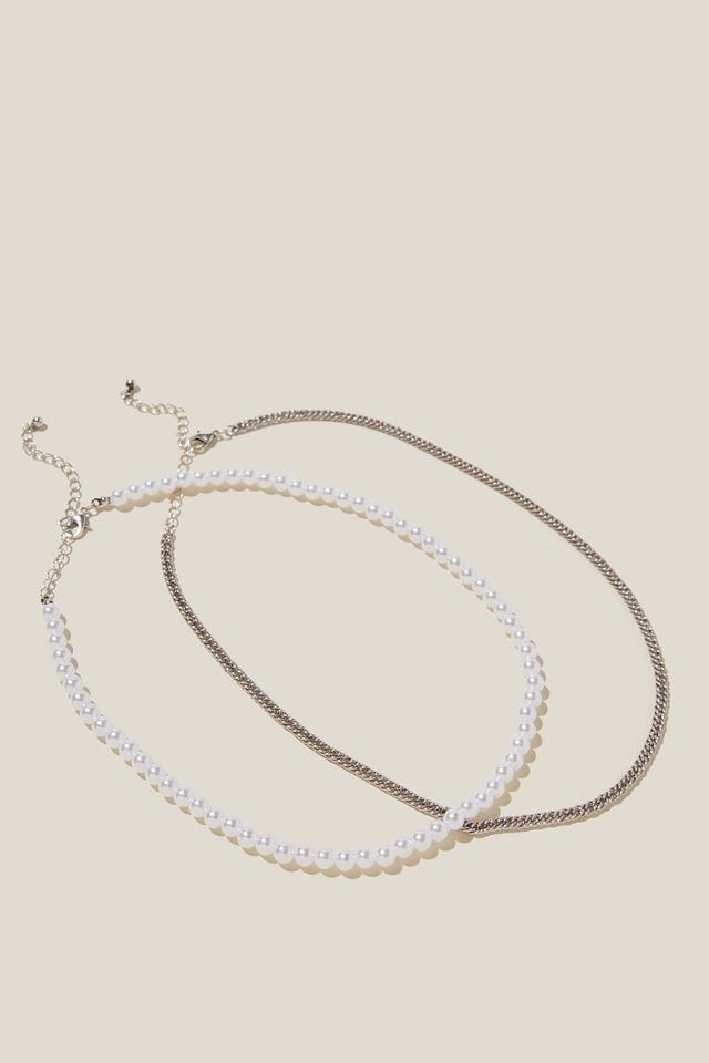 Chain Necklace, CHAIN/PEARL/SILVER