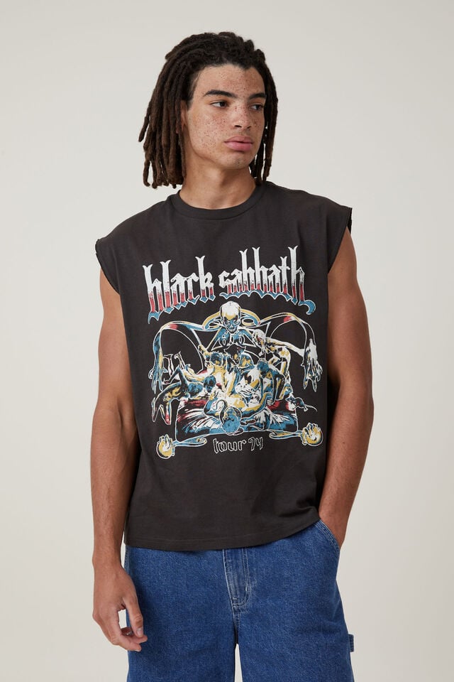 Black Sabbath Oversized Muscle Tank, LCN BRA WASHED BLACK/ BLACK SABBATH - 74