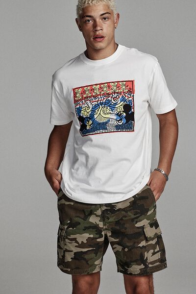 Mickey Loose Fit T-Shirt, LCN DIS VINTAGE WHITE/KEITH HARING STARS