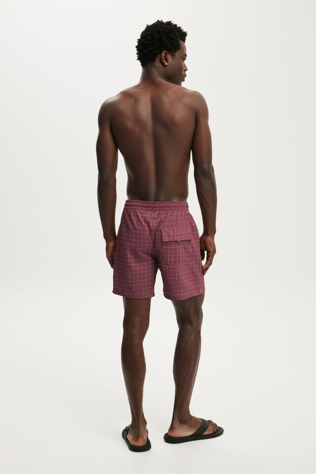 Stretch Swim Short, MAROON CHECK SEERSUCKER