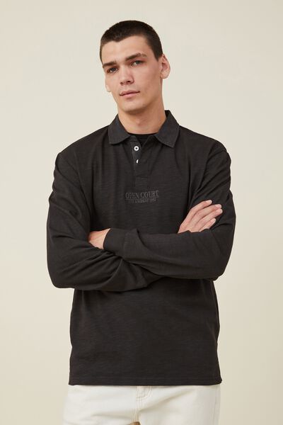 Rugby Long Sleeve Polo, WASHED BLACK