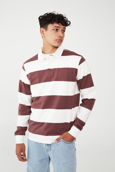 Rugby Long Sleeve Polo, AGED WINE BOLD STRIPE