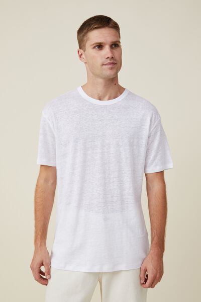 Camiseta - Loose Fit Linen T-Shirt, WHITE