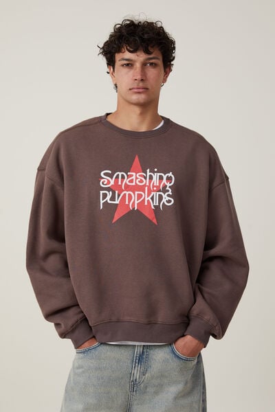 Box Fit Music Crew Sweater, LCN MT WASHED CHOCOLATE / SMASHING PUMPKINS