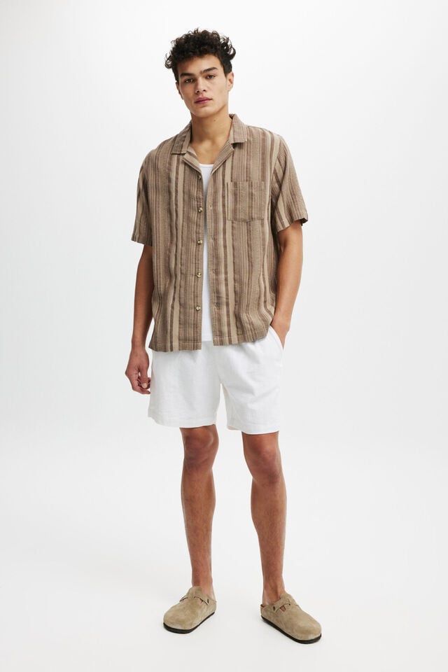 Riviera Short Sleeve Shirt, LATTE STRIPE