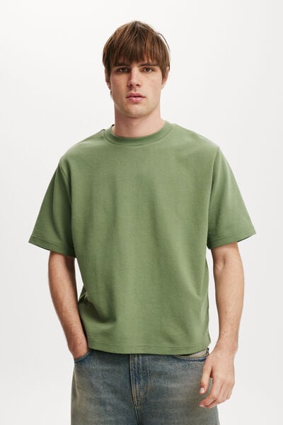 Cropped Fit Textured T-Shirt, SAGE TEXTURE